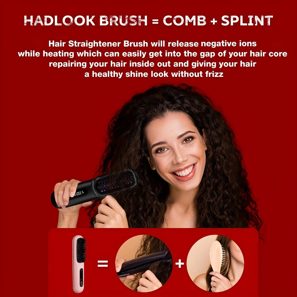 Electric Hair Straightener Brush – Portable, Fast‑Heating, USB‑Rechargeable, Negative Ions Professional Straightening Comb