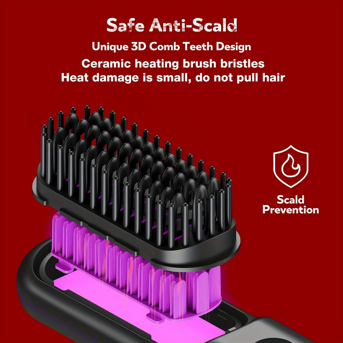 Electric Hair Straightener Brush – Portable, Fast‑Heating, USB‑Rechargeable, Negative Ions Professional Straightening Comb