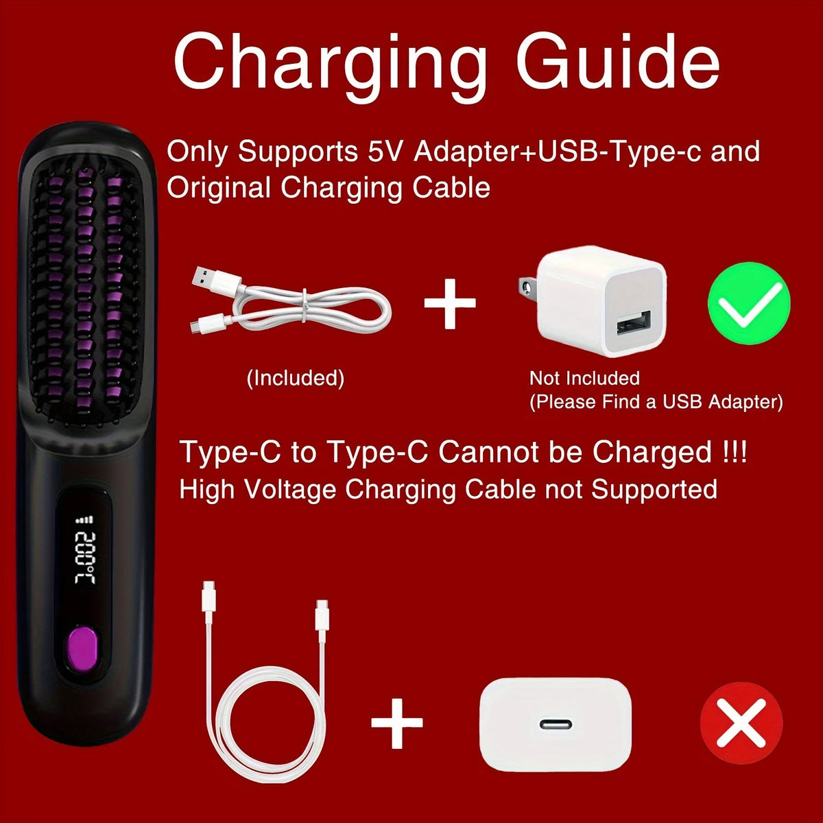 Electric Hair Straightener Brush – Portable, Fast‑Heating, USB‑Rechargeable, Negative Ions Professional Straightening Comb