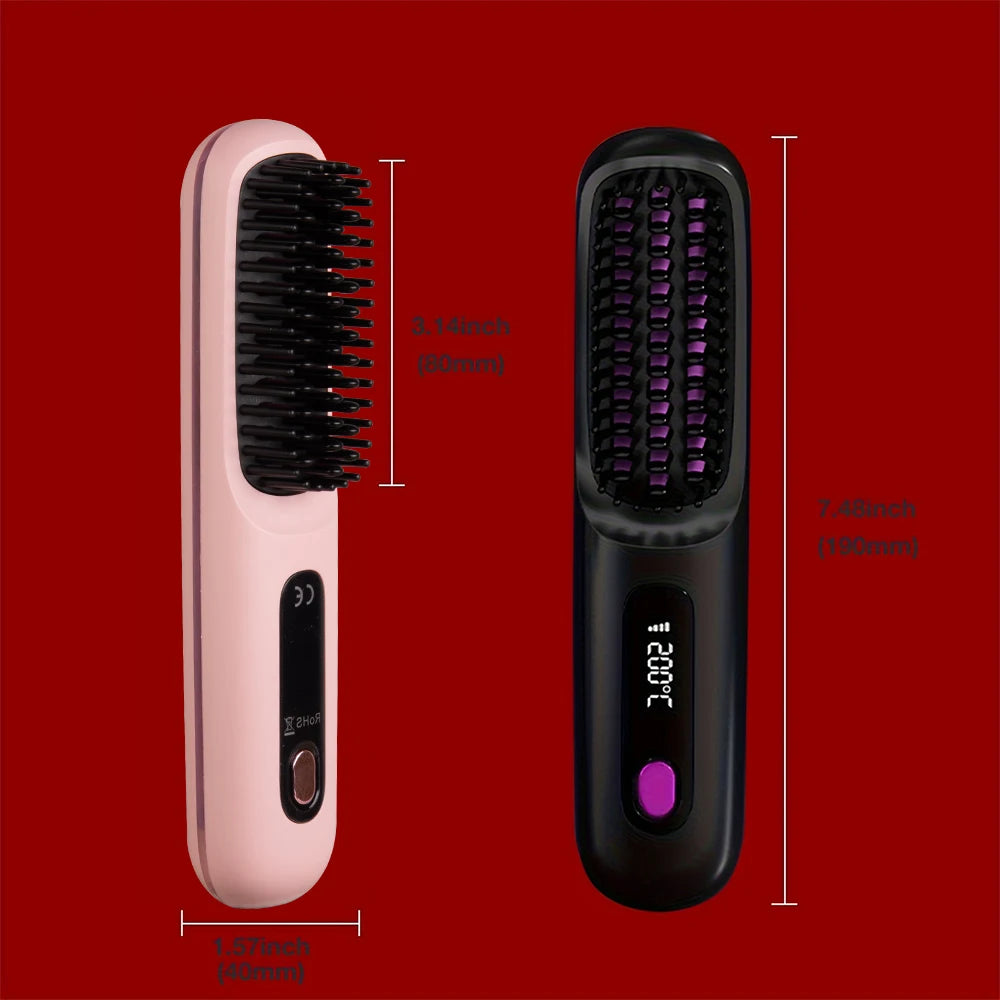 Electric Hair Straightener Brush – Portable, Fast‑Heating, USB‑Rechargeable, Negative Ions Professional Straightening Comb