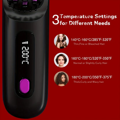 Electric Hair Straightener Brush – Portable, Fast‑Heating, USB‑Rechargeable, Negative Ions Professional Straightening Comb