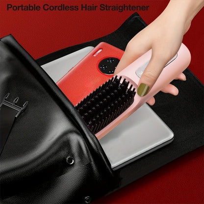 Electric Hair Straightener Brush – Portable, Fast‑Heating, USB‑Rechargeable, Negative Ions Professional Straightening Comb