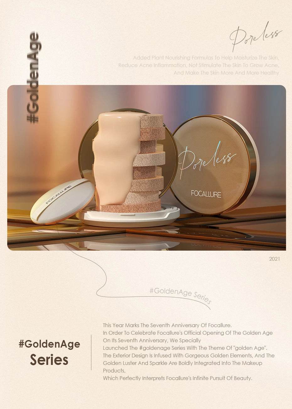FOCALLURE Air Cushion Foundation – Waterproof Matte Base with Poreless, High‑Coverage Finish