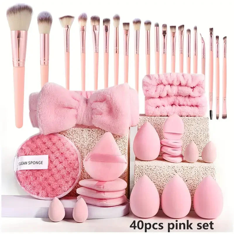 20/40‑Piece Pink Makeup Brush Kit – Complete Soft Brush Set with Beauty Blender, Perfect for Birthday, Christmas & New Year Gifts